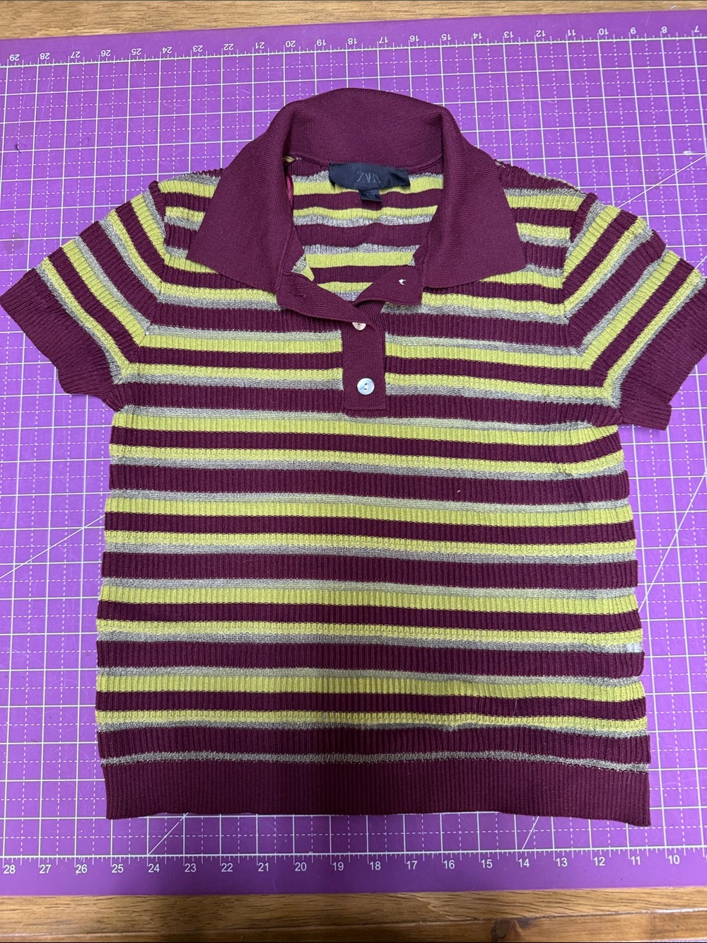 Zara Short-Sleeve Striped Polo in Burgundy and Lime